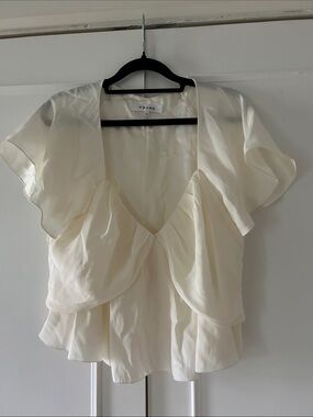 Frame Denim 100% Ivory Silk V-Neck Flutter Sleeve Blouse